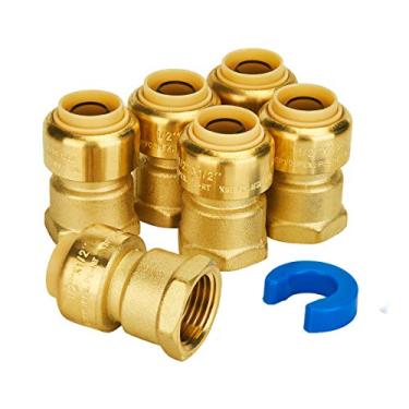 Imagem de Pacote com 6 adaptadores fêmea SUNGATOR, encaixe de encanamento de conector reto de 1,27 cm por 1,27 cm, encaixe de PEX com clipe de desconexão, cobre de encaixe de puxar para conectar, CPVC, acessórios de tubo de latão sem chumbo