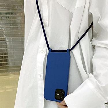 Imagem de Capa de alça de colar de luxo crossbody para iphone 11 12 13 pro max mini xs xr x 6s 7 8 plus se2 capa de alça de silicone macio, marinho, para iphone 8 plus