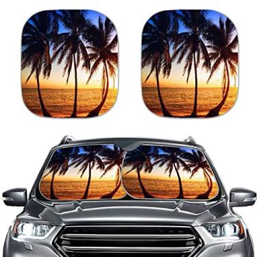 Imagem de Dajingkj Sombrinha de para-brisa à beira-mar, palmeira, para-sol bloqueia raios UV e térmicos, impressão de janela com proteção solar para carro Auto Sedan caminhão SUV