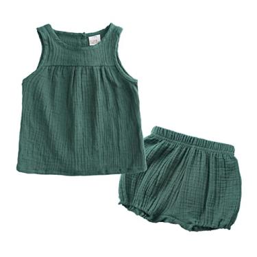 Imagem de Camiseta para bebês recém-nascidos meninas algodão linho verão sólido sem mangas colete top 0-24 meses roupas (0-verde, 1-2 anos)