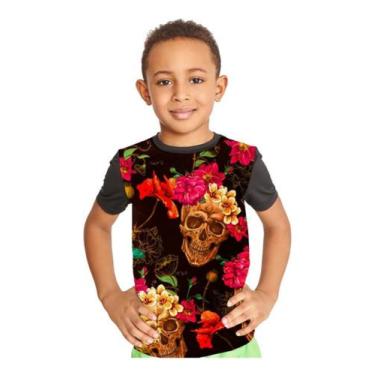 Imagem de Camiseta Infantil Caveiras Mexicanas Flores Rosas Ref:16 - Smoke