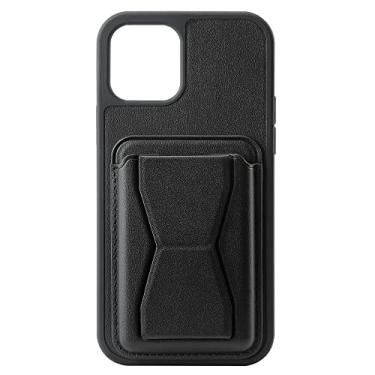 Imagem de Capa de cartão de inserção de suporte de PU de cor sólida para iPhone 13 12 11Pro Max Mini X Xs XR 7 8 Plus SE2020 Capa de telefone dobrável à prova de choque, preta, para iPhone 11 Pro