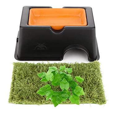 Imagem de DQITJ Umidificador de pia com caixa escondida para répteis com um tapete pequeno e um monte de folhas artificiais para lagarto, cobra, leopardo, lagartixa, aranha sapo tartaruga