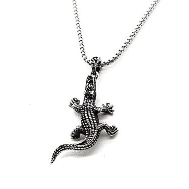 Imagem de Colar com pingente de crocodilo gótico para homens, colar de crocodilo viking de aço inoxidável colar de jacaré hip hop para meninos, Metal, Não conhecido