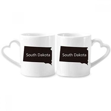 Imagem de Conjunto de canecas de porcelana para casais, mapa da Dakota do Sul, EUA, coração
