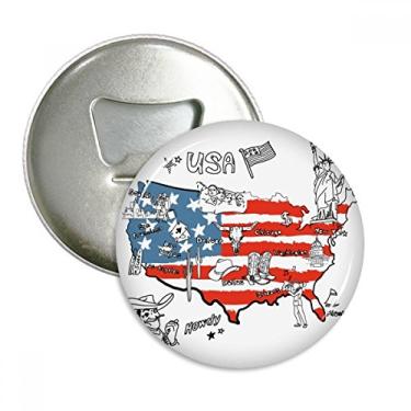 Imagem de Mapa dos Estados Unidos, Ilustração de Palavra, Abridor de Garrafas Imã de Geladeira, Emblema Multifuncional