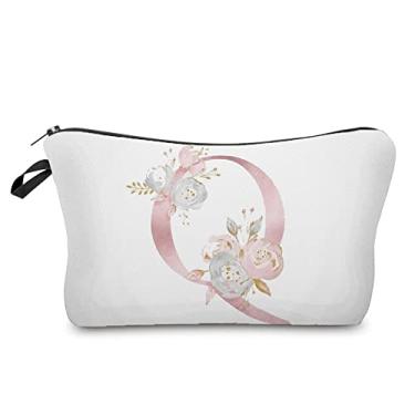 Imagem de Flores alfabeto impresso bolsas cosméticos festa nupcial maquiagem bolsas bolsa necessários, bolsa dama de honra noiva presente proposta (hz2413)