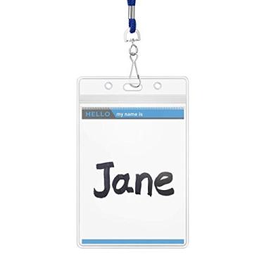 Imagem de suporte de identificação Porta-crachás verticais de plástico transparente Cordão de segurança e à prova d'água da ZHEGUI (preto acetinado, pacote de 25)