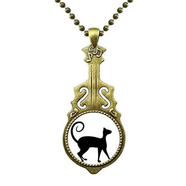 Imagem de DIYthinker Pet Lover Colar com silhueta de animal de gato preto antigo joia música pingente