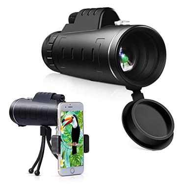 Imagem de Telescópio monocular 40X60 para smartphone, monocular com suporte e tripé, monóculos HD Prisma BAK4 de foco duplo para adultos Observação de pássaros, acampamento, caminhada ao ar livre (atualização)