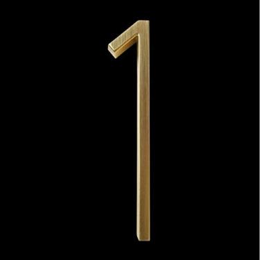 Imagem de Números de casas Golden Floating Modern House Number Satin Brass Door Números de endereço residencial para placas de sinalização digital ao ar livre da casa 5 pol. # 0-9
