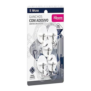 Imagem de Gancho Adesivo Plástico com Metal, Suporta até 300g, Pacote com 5 Peças, Cor Branco, Atlas.