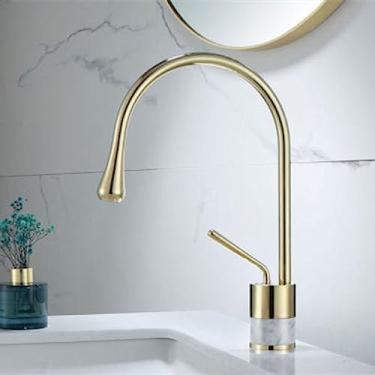 Imagem de Torneira do banheiro Ouro escovado Torneira da bacia Latão e mármore Torneira misturadora Torneira da pia quente fria Torneira do banheiro, 2, tamanho único