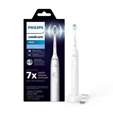 Imagem de Philips Sonicare Escova de dentes elétrica 4100, escova de dentes elétrica recarregável com sensor de pressão, branca HX3681/23