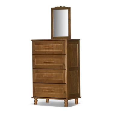 Imagem de Cômoda Vintage Rústica De Madeira Maciça Com Espelho Castanha Chicago 110 - Cor: Marrom