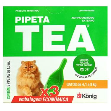 Imagem de Pipeta Tea 1,0 ml Antiparasitário Contra Pulgas para Gatos de 4,1 até 8 Kg Kit C/ 3 unid. - König