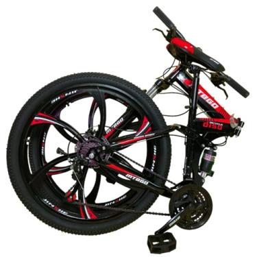 Imagem de Bicicleta Dobrável Mountain Bike Bytetrade Roda Magnésio 26 Suspensão Dupla Freio a Disco Vermelha e Preta Compatível com Carro de Passageiros