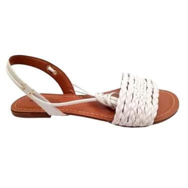 Imagem de Sandália Rasteira Feminina Em Couro Branca De Amarrar (39)