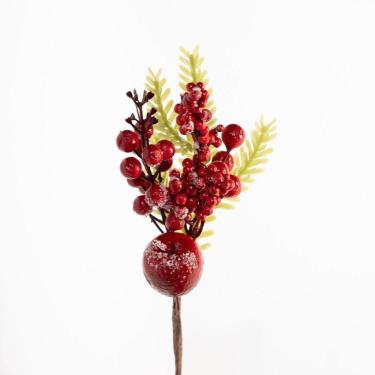 Imagem de Kit 8 Ramo Frutas Vermelhas Artificial Decoração Natal 28cm