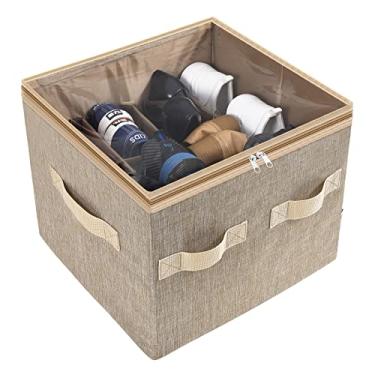 Imagem de Moteph Organizador de sapatos para armário - Organizador de armazenamento de sapatos para organização de armário com capa transparente e divisórias ajustáveis, sapateira e cesta - (marrom claro,