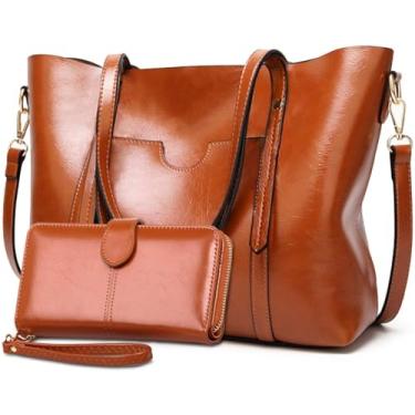 Imagem de Bolsas e bolsas de mão para mulheres, bolsa de ombro grande, bolsa de trabalho com carteira combinando, Marrom, 32*13*29cm