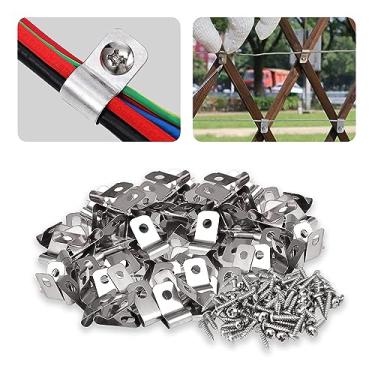 Imagem de Grampos de arame de cerca Clipes de montagem de esgrima agrícola, clipes de fio de aço inoxidável com parafusos para arame soldado em cerca de madeira, metal ou vinil (500)