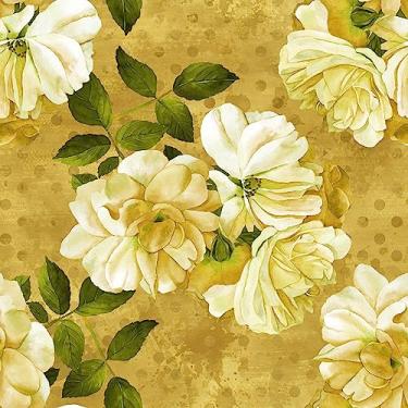 Imagem de Wallink Papel de parede floral folhas papel de parede dourado floral papel de parede descascar e colar flores de contato decorações de vinil para armários cozinha cobertura de parede fosco papel de
