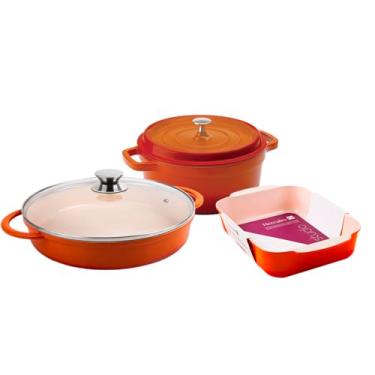 Imagem de Kit Conjunto Caçarolas Com Assadeira Hercules Antiaderente Ceramico Laranja Pequena PA9000