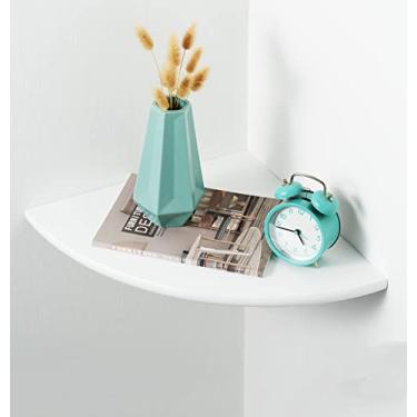 Imagem de Prateleira de canto branco suporte de parede madeira de carvalho natural prateleira de parede de canto flutuante extremidade redonda mesa de cabeceira de canto pequeno suporte de planta para quarto, cozinha, sala de estar 40 cm