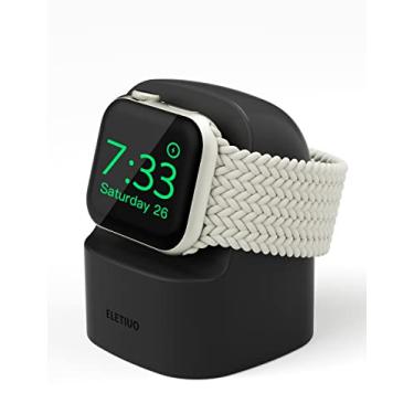 Imagem de ELETIUO Suporte de carregador compatível com Apple Watch séries 49/46/45/44/42/41/40/38 mm iWatch Ultra2/Ultra/10/9/8/SE2/7/6/SE/5/4/3/2/1, estação de carregamento de silicone compatível com modo de