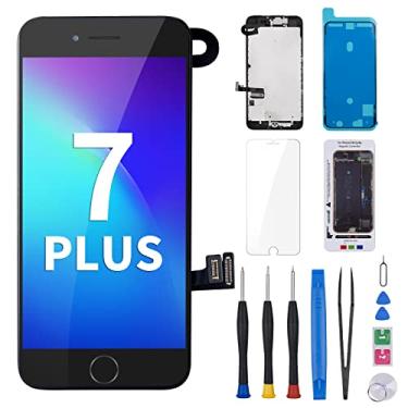 Imagem de Risidamoy Tela de substituição para iPhone 7 Plus com botão Home 14.0 cm preto kit 7plus 3D Touch LCD Display digitalizador montagem com câmera frontal alto-falante sensor vidro reparo ferramentas de