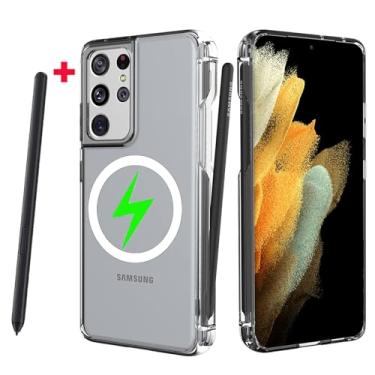 Imagem de MSOTES Capa para Samsung Galaxy S21 Ultra com suporte para S Pen, [caneta S de substituição incluída] Capa magnética forte compatível com proteção de grau militar Magsafe com slot Stylus -