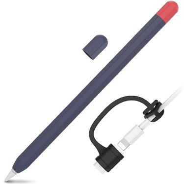 Imagem de LJFLYXRI Capa para Apple Pencil 1ª geração, design antirrolagem de duas cores, aderência confortável e proteção aprimorada, transforme seu lápis com o estojo clássico com aderência perfeita (azul e
