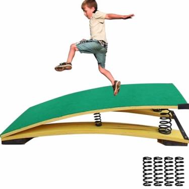 Imagem de Prancha de ginástica de 4 molas para crianças, treinamento de salto, fitnes para brincar, prancha de mola curvada portátil, equipamento de prática de madeira dura, placa elástica para sala de casa campo de treinamento de atletismo (cor: