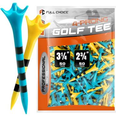 Imagem de Full Choice Camisetas de golfe de plástico de 6,5 cm (pacote com 50) e 8,5 cm (pacote com 50) – duráveis e duradouras, reduzem o atrito e aumentam a distância, acessórios de golfe (amarelo/azul)