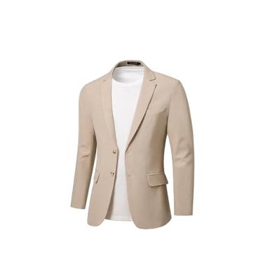 Imagem de WZIKAI Blazer masculino casual de linho slim fit dois botões jaqueta terno leve, Caqui, XX-Large