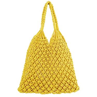 Imagem de Hixixi Bolsa de mão de algodão para viagem, praia, rede de pesca, bolsa de ombro para mulheres, Amarelo, Large