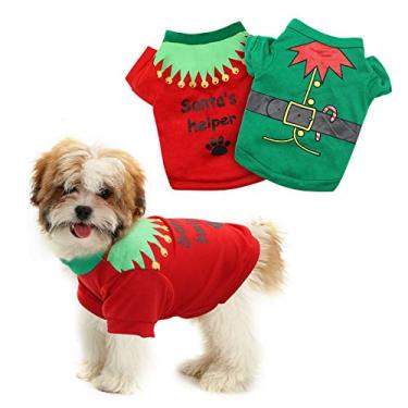 Imagem de HYLYUN pacote com 2 camisetas de Natal para cães - camiseta estampada para filhotes de cachorro para cães pequenos e gatos, roupa de Natal para cosplay e animal de estimação P