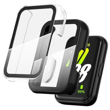 Imagem de Suoman Pacote com 2 capas para Samsung Galaxy Fit3, protetor de tela de vidro temperado com cobertura total, capa protetora de policarbonato rígido - preto + transparente