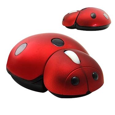 Imagem de YOCUNKER Mini mouse sem fio fofo, mouse óptico móvel portátil para crianças, mouse sem fio em forma de joaninha com receptor USB para computador, laptop, desktop (vermelho)