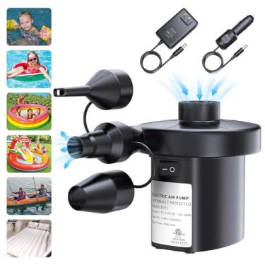 Imagem de Bomba de ar elétrica bomba de ar bomba para infláveis Bomba de colchão de ar portátil com 3 bocais Inflador/Deflador Bomba de ar elétrica rápida para cama de ar piscina brinquedo jangada barco 110 V AC/12V CC (50W)