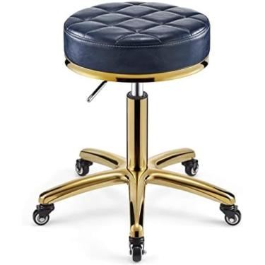 Imagem de Tamborete giratório, banco de barbeiro com altura ajustável sobre rodas, banco de metal hidráulico resistente com haste de cadeira dourada para cozinha, salão de beleza, massagem, clínica, b