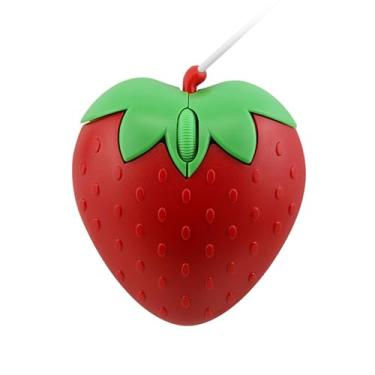 Imagem de Mouse USB com fio, mouse óptico portátil em forma de morango com 3 botões para laptop, desktop, PC, notebook (morango, vermelho)