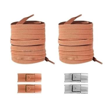 Imagem de 2 Pares De Cadarços Elásticos Para Tênis Com Trava De Pressão, Sem Necessidade De Gravata Para Adultos E Crianças, Cadarços Largos E Planos De Borracha(Orange)