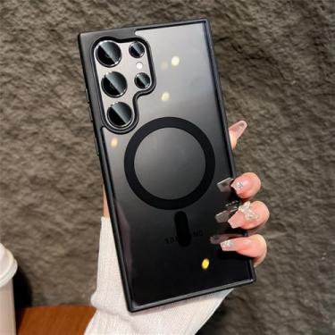 Imagem de Capa magnética transparente para celular, capa transparente de carregamento sem fio para samsung galaxy s22 s23 s24 ultra plus, preta, para samsung 24