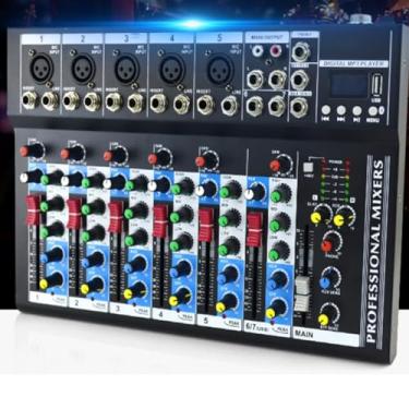 Imagem de Mesa De Som 4/6/7/8/12 Canais Profissional Portátil Mixer Bluetooth Interface Gravação Audio Console com placa de som USB + 48V Phantom power (Mesa 7 Canais)