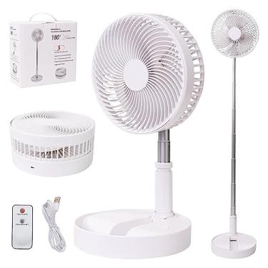 Imagem de LOREAD Ventilador de mesa portátil, ventilador dobrável com suporte de pedestal com controle remoto, altura ajustável de 35 cm a 99 cm, 4 velocidades, carregamento USB telescópico recarregável de 7200