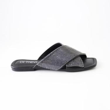 Imagem de Sandália Rasteira Preta Tiras Cruzadas Strass-Feminino