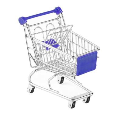 Imagem de Generic Mini carrinho de compras cesta fingir brincar supermercado carrinho de mão brinquedo bonito multi uso casa de bonecas carrinho de compras de, Azul