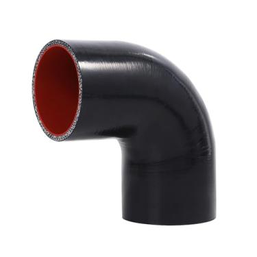 Imagem de KDP Acoplador de mangueira de silicone de cotovelo de 90 graus: 89 mm (89 mm) com 2 grampos de parafuso em T inoxidável, parede de 5 mm reforçada de 4 camadas de alta temperatura, comprimento 125 x